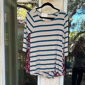 Striped Blue and Cream Long Sleeve Top